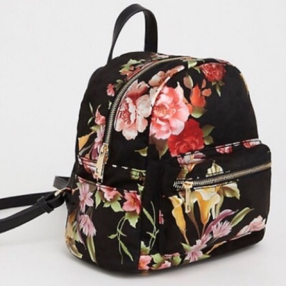Floral mini faux suede foil accent backpack - Picture 2 of 7